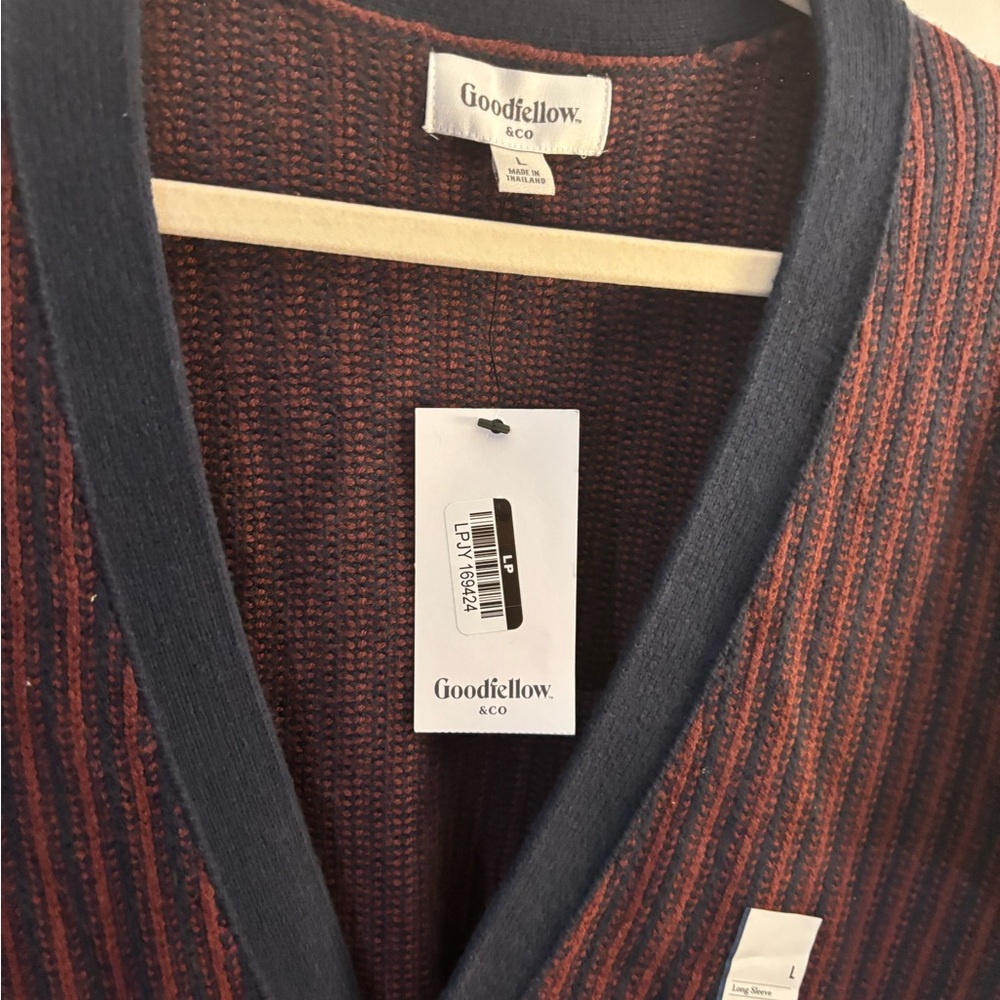 Men's Goodfellow & Co Burgundy Stripe Cardigan Sweater Multiple sizes S to XXL - Picture 4 of 11